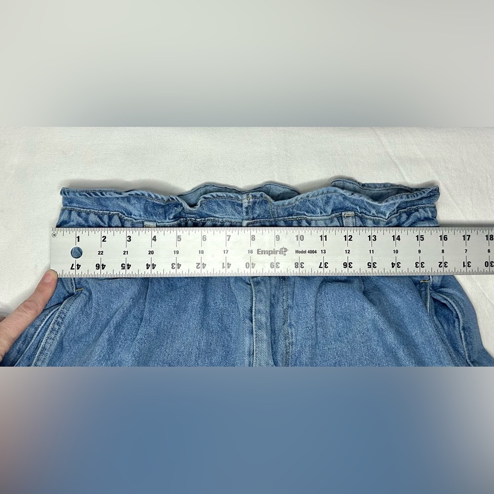 Zara Denim Paperbag Shorts Womens 10 Blue High Waist Elastic Relaxed Fit Casual - Picture 3 of 13
